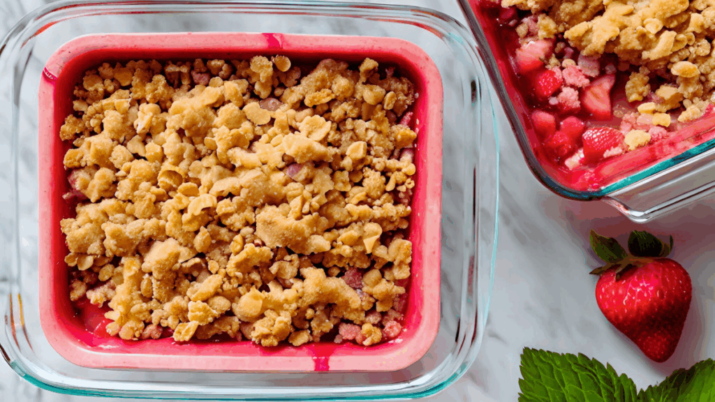 Erdbeer Rhabarber Crumble – fruchtig, knusprig & einfach himmlisch! Beitragsbild