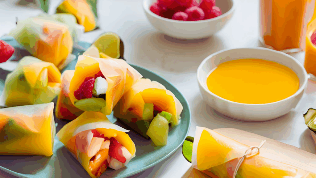 Süße Sommerrollen mit Mangosauce – fruchtig, leicht & so lecker! Beitragsbild