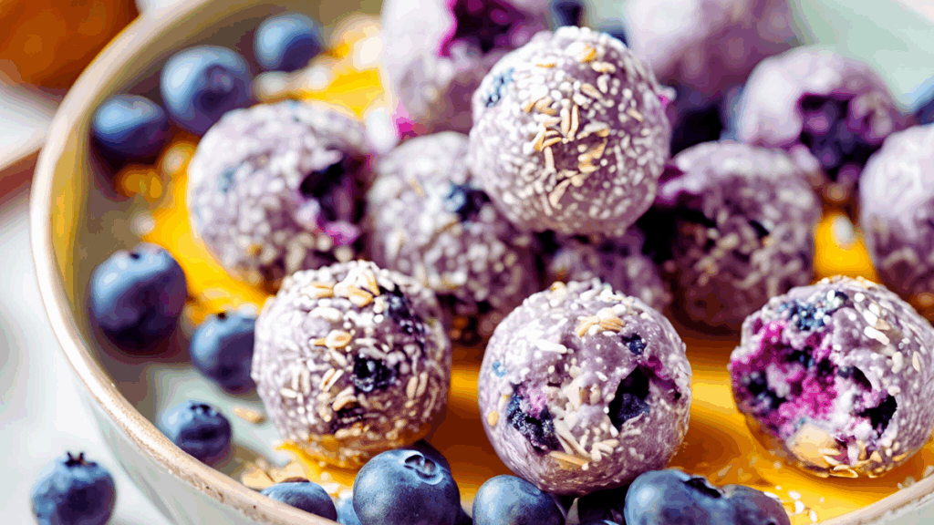 Cremige Protein Blaubeer Cheesecake Energyballs – dein gesunder Snack zum Verlieben