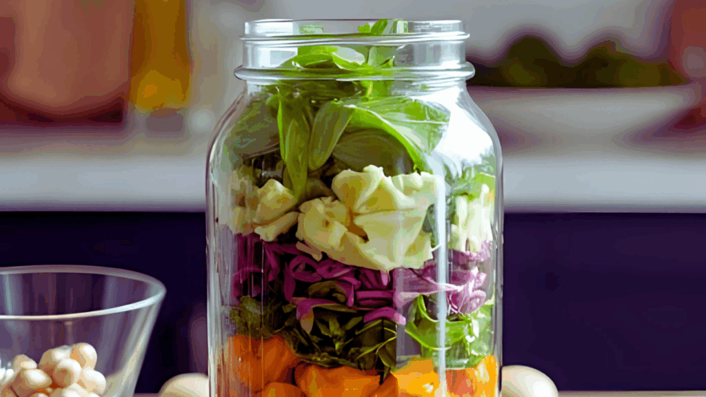 Salat im Glas zum Mitnehmen – Gesund, lecker & mealprep-freundlich Beitragsbild
