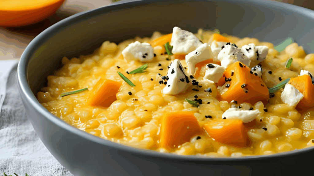 Kürbisrisotto mit Feta – cremiger Herbstgenuss für hektische Tage Beitragsbild